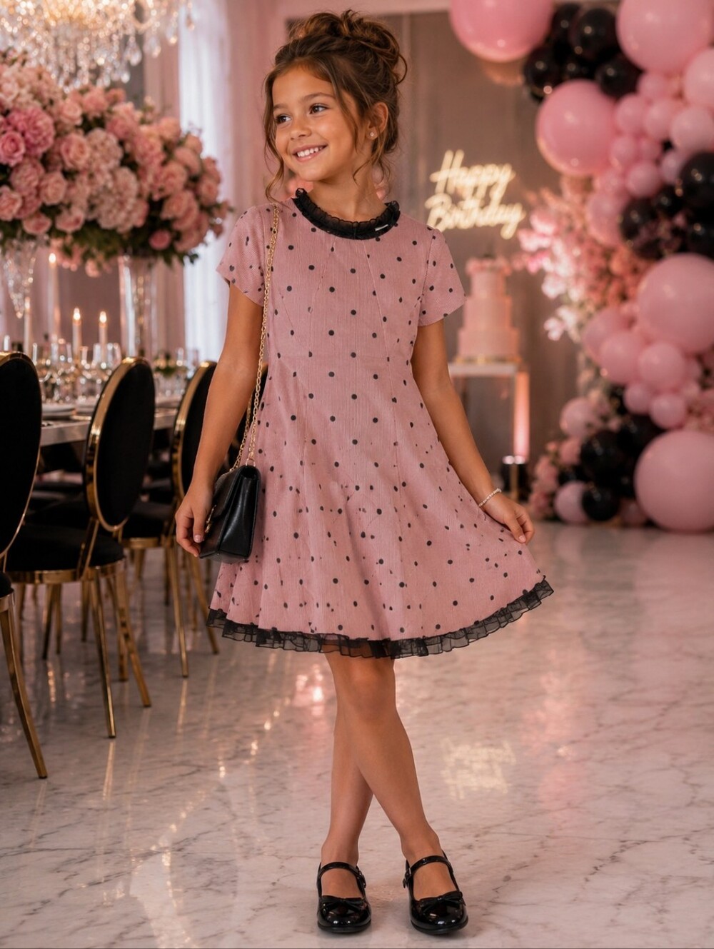 Sarah Louise England Pink Polka Dot Dress 6 Girls Brown Coquette Tea Party